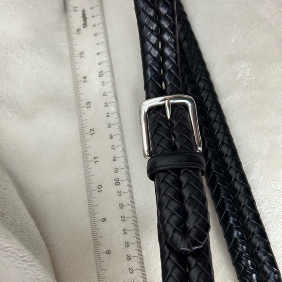 Fossil Black‎ Leather Basket Weave Belt Silvertone Metal Buckle - Picture 12 of 13